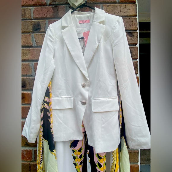 Lilly’s Kloset Floral Pant Blazer Set with Scarf Tie SMALL NWT - Picture 5 of 16